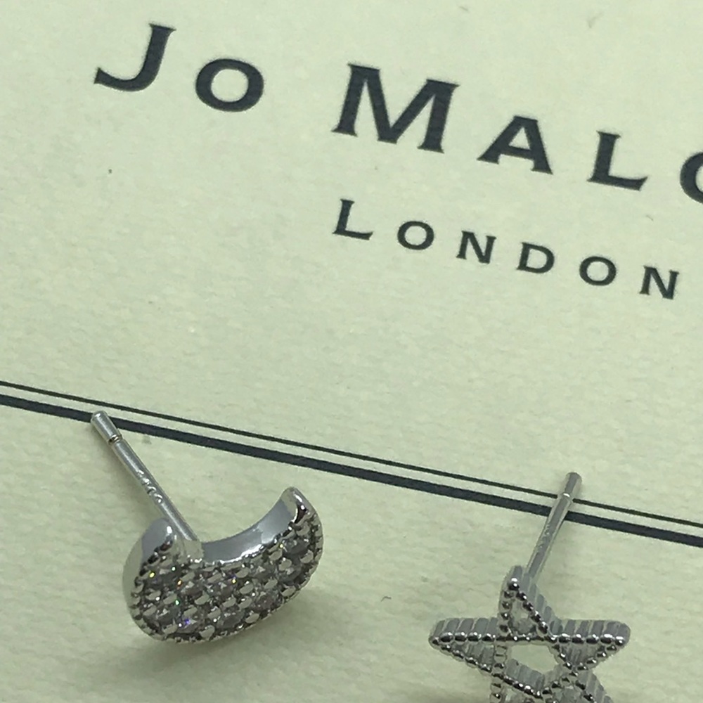 Sterling Silver 925 CZ Stud Moon Star Earrings - Picture 5 of 5
